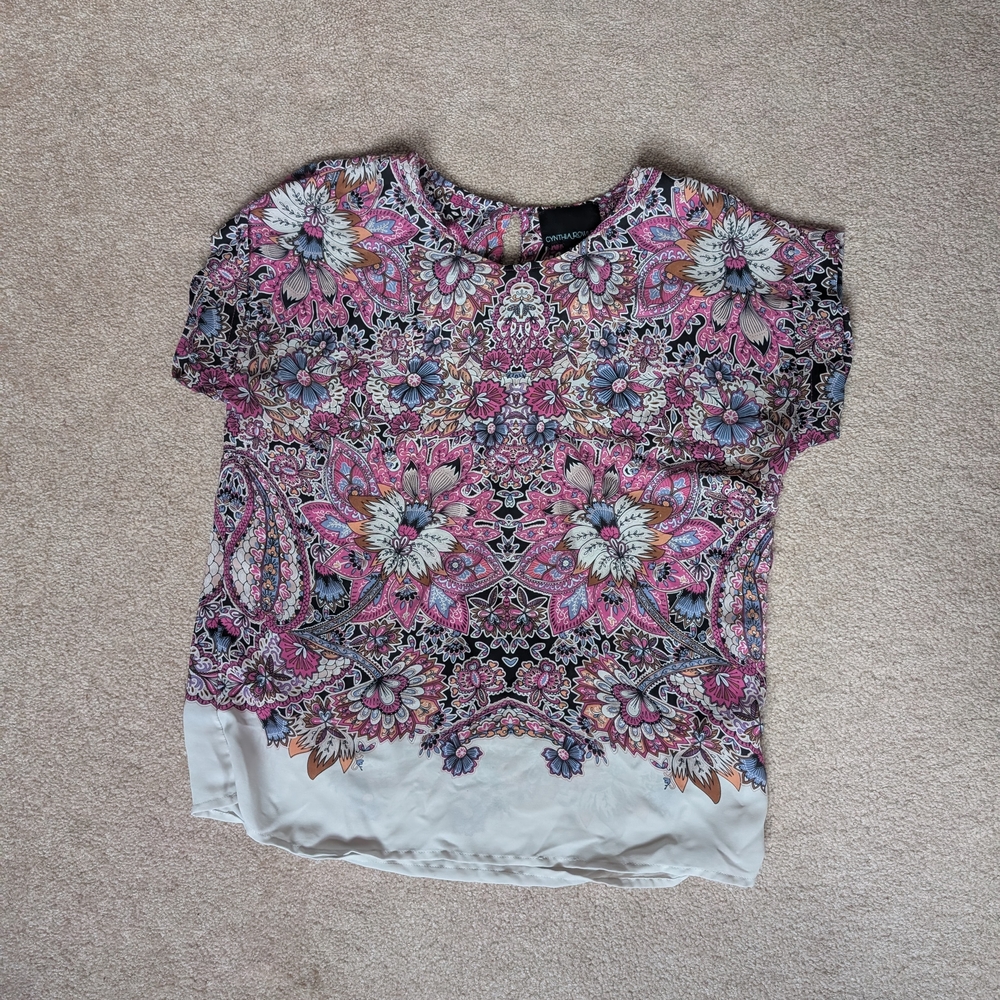 Cynthia Rowley Pink and Purple Flutter Sleeve Blouse